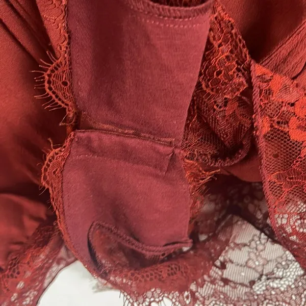Free People Elsa lace inset deep vneck long sleeve oversized terracotta bodysuit - Image 5