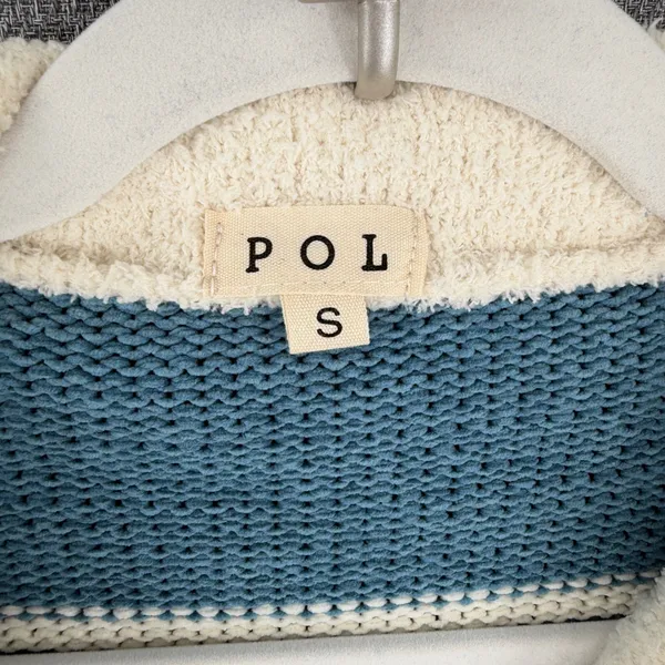 POL Oversized Colorblock Striped Chunky Quarter Zip Sweater Boho Crochet Flower - Image 4