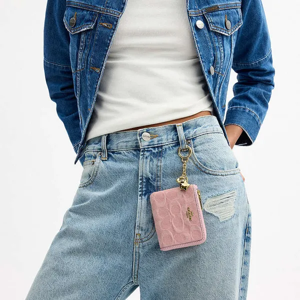 NWT Coach Small Corner Zip Wallet Signature Denim Charms CEU98 Gold/Light Pink - Image 4