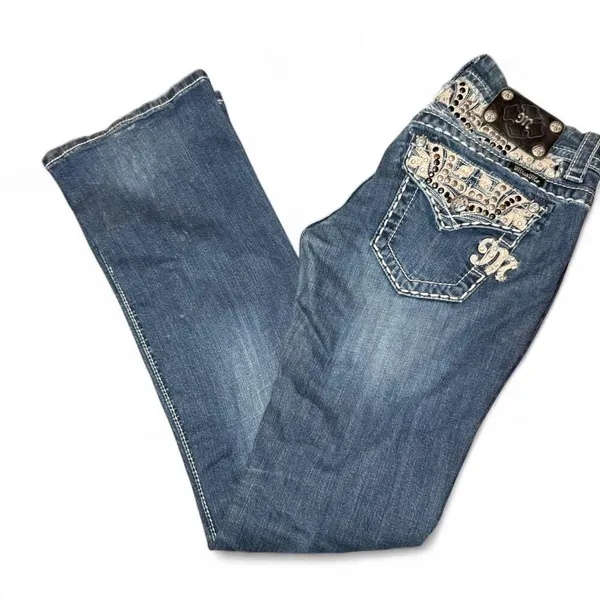 Miss Me blue bootcut embellished low rise jeans JE8032BL Size 26 - Image 7