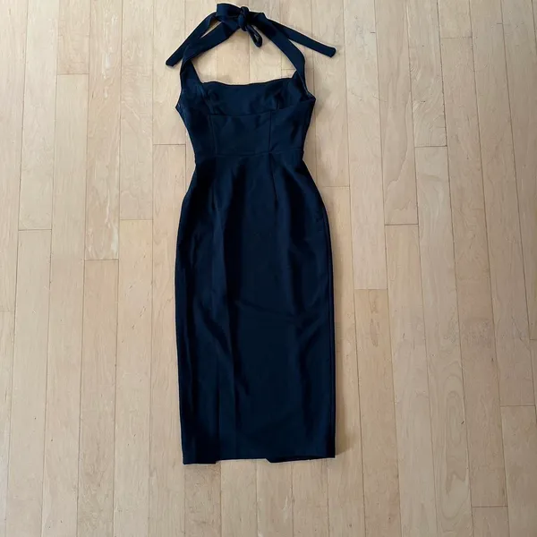 Hello Molly Hit the Trends black halter bodycon midi dress with slit - Image 3