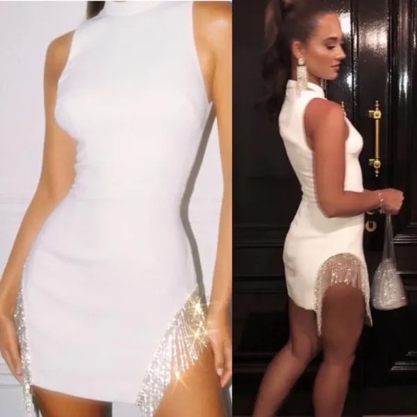 HOUSE OF CB 'Charlize' White‎ Crystal Trim Dress/Size XS NWOT - Image 2