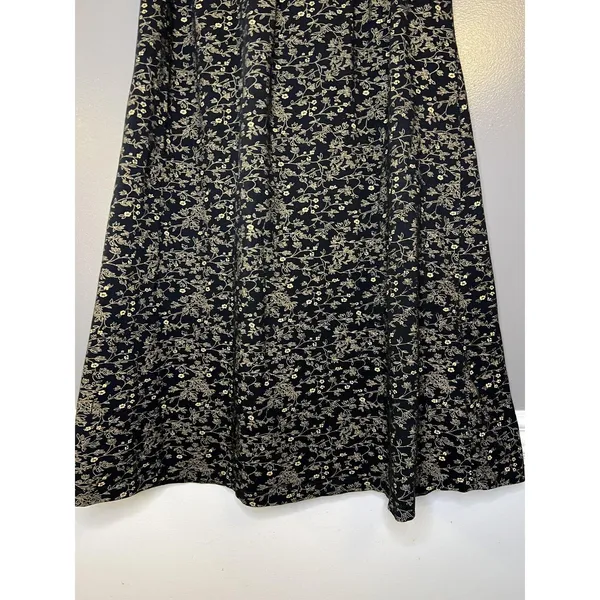 Handmade Black Floral Print Maxi Skirt Womens Med/Lrg Elastic Waist Long Boho - Image 4