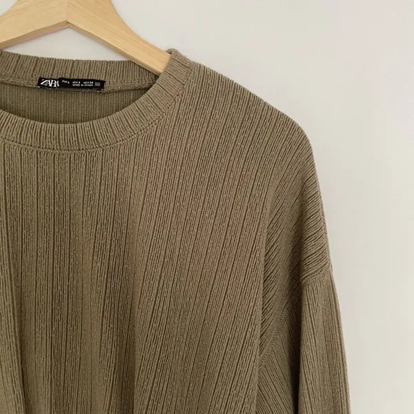 Zara cropped sweater crewneck cinched waist ruffle‎ detail casual comfortable S - Image 3
