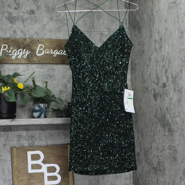 NWT B. Darlin Juniors V-Neck Strappy-Back Mini Dress E78X981E Hunter Green L - Image 4