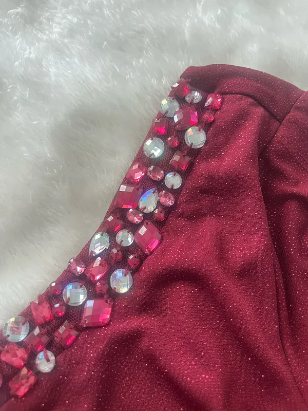 One-Sleeved Red Shimmer Dress Short Mini - Image 2