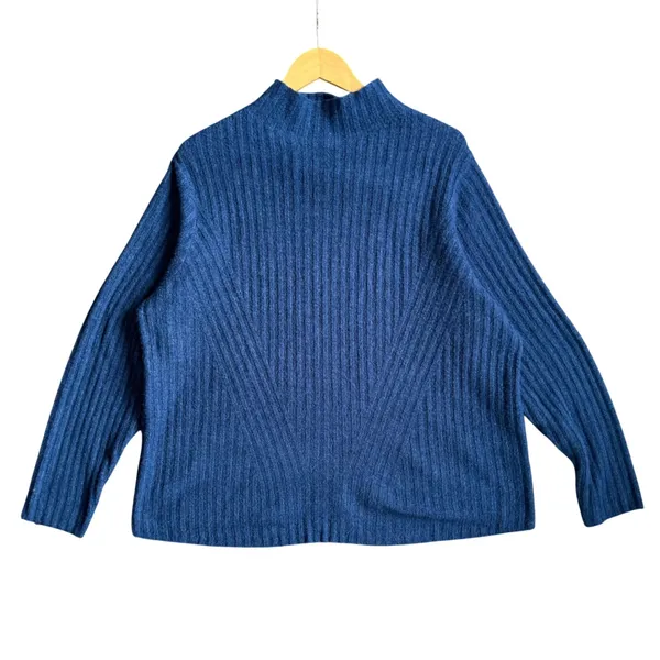 Old Navy 2X Brilliant Blue Ribbed Mock Neck Sweater Asymmetrical Cozy‎ Academia - Image 2