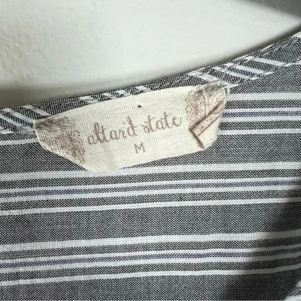 Altar'd State Striped Mini Dress Gray Zip Cotton Pleats Baby Doll Coastal Medium - Image 2