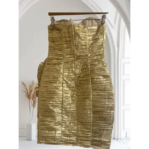 ✨Jessica McClintock Gunne Sax Vintage Strapless Metallic Gold Mini Sz 7/8 Dress✨ - Image 3