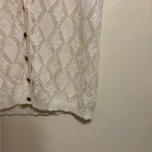 🧶 Vintage Amana Woolen Mill White Knit Button Front Sweater Vest | Size L - Image 8