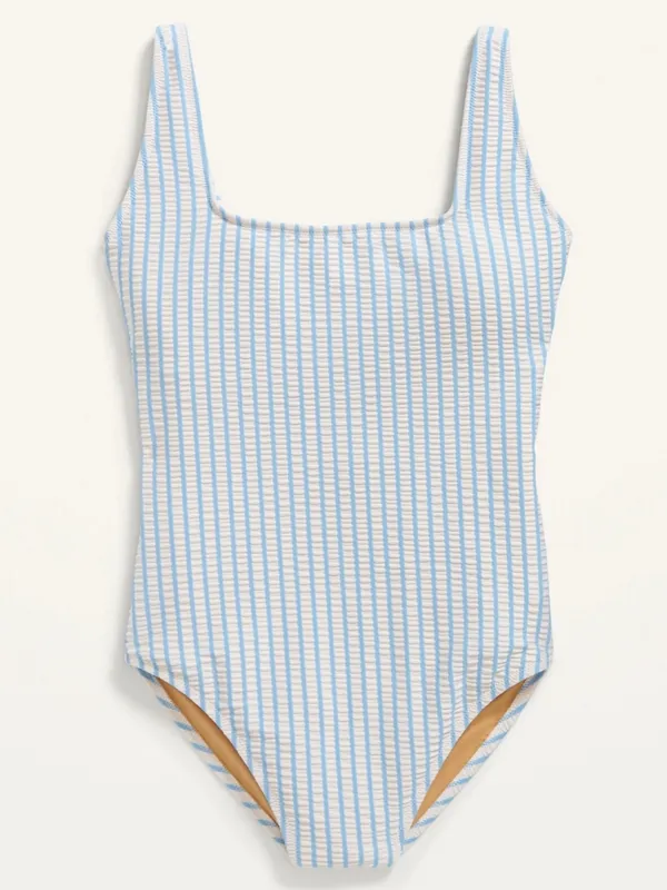 Old Navy Women’s Square Neck Striped Seersucker One Piece Swimsuit S - Image 2
