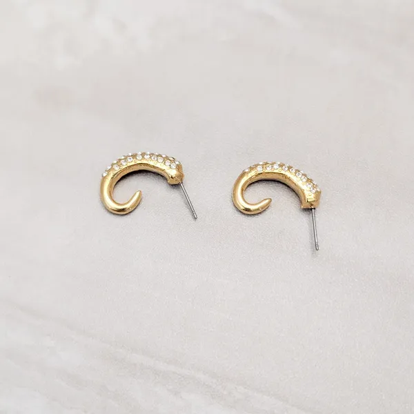 Vintage Stud Earrings Gold Tone & Clear Gems - Repair Needed - Image 5