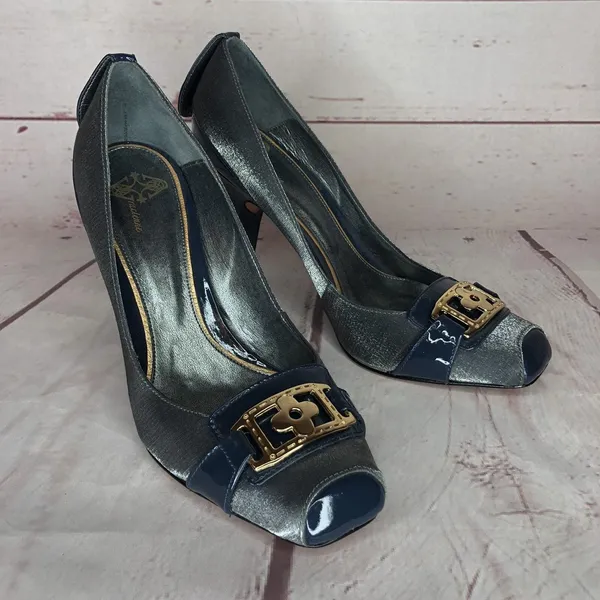 Gracienne Vintage Size‎ 8 Pumps High Heels Patent Leather Blue Silver - Image 2