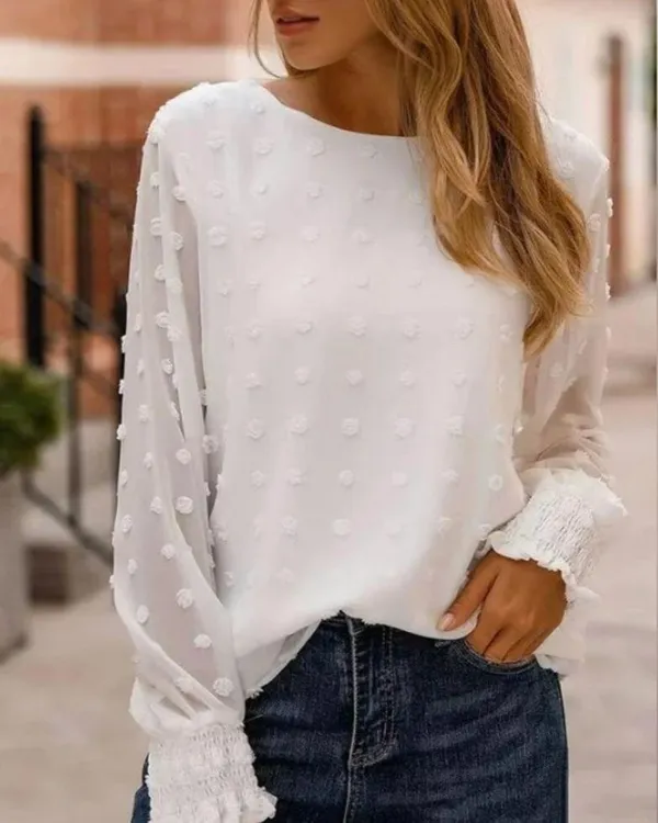 Satin sheer white with fabric pok a dots . - Image 6