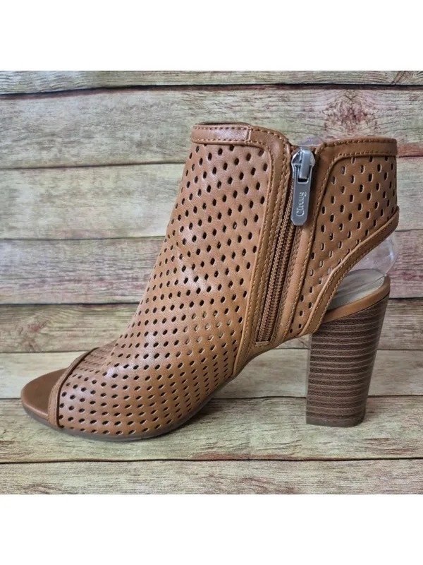 Circus by Sam Edelman Brown Block Heeled Zip Up Ankle Boots Size 7.5 Peep Toe - Image 8