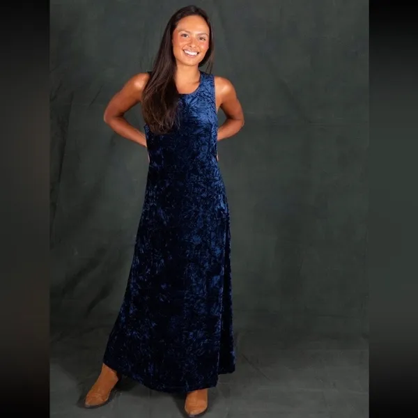 Natural Life Dark Blue Crushed Velvet Sleeveless Maxi Dress Sz.XS - Image 2