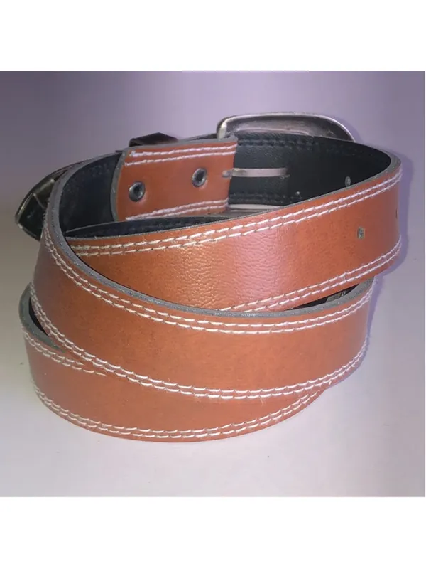 Brown Faux Leather Belt with Decorative Silver Buckle - Image 3