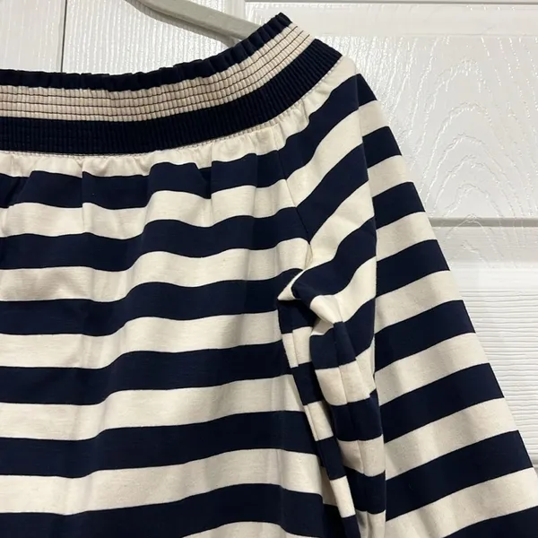 J. Crew Striped Off Shoulder‎ Mini Dress Navy Blue White Womens Size XS - Image 4