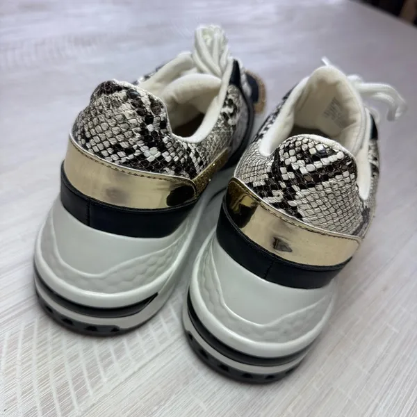 Steve Madden Cliff Barra Fashion Wedge Sneakers Black Gold Multi Lace Sequin - Image 4