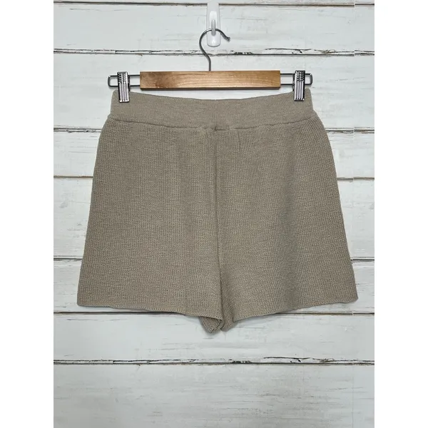 Zenana Beige Knit Lounge Matching Set Size Small Sweater Shorts Neutral Tan - Image 4