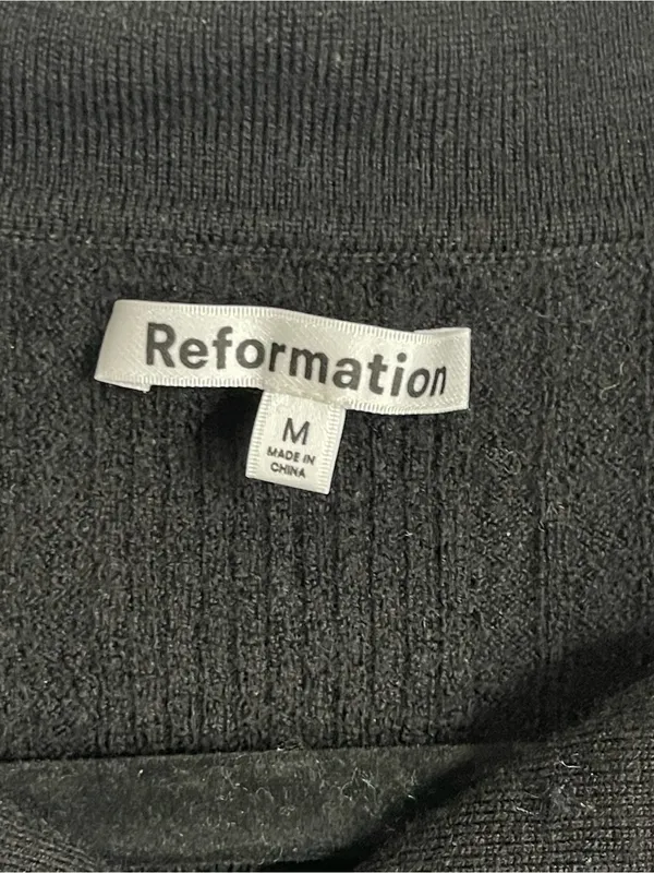 REFORMATION | Black Hermia Regenerative Merino Ribbed Polo Knit Sweater Sz M - Image 5