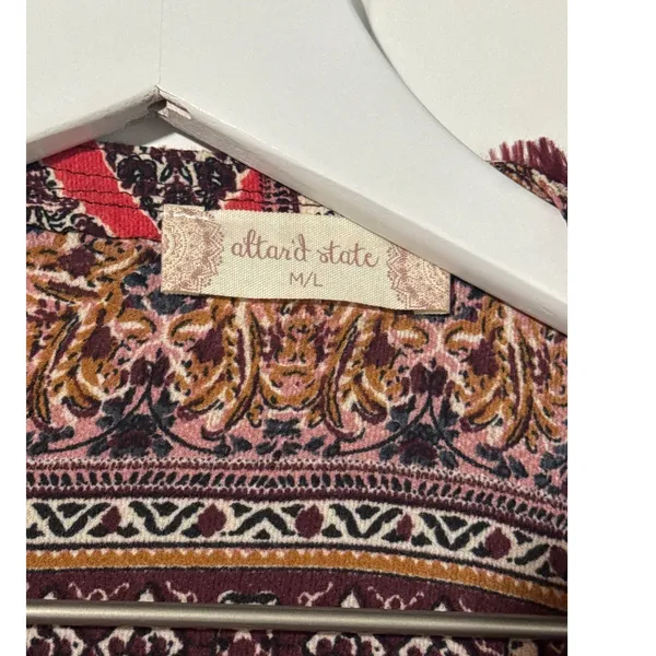 Altar'd State Fringe Kimono Cardigan Women's M/L Boho Patchwork Open Front - Image 4