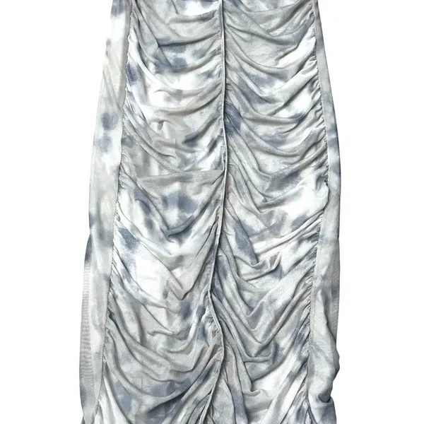 Zara Womens Strapless Ruched Mesh Maxi Dress Gray White Glam Luxe Sultry Small‎ - Image 14