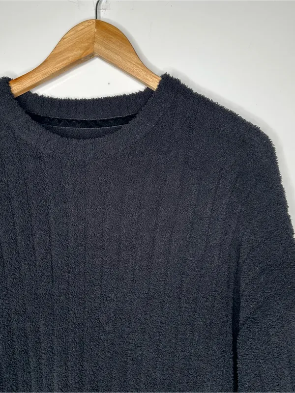UGG Black Riz Cozy Knit Crew Neck Long Sleeve Ribbed Lounge Sweater XL - Image 3