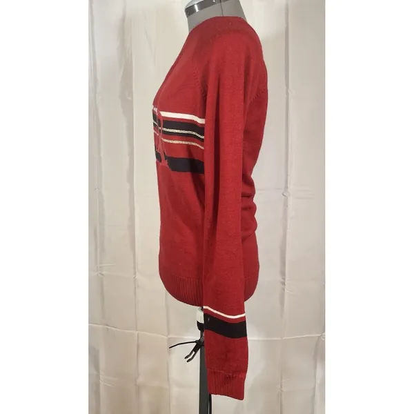 Apple Bottoms Red Sweater One Shoulder Acrylic Wool Blend Large Y2K Logo Stripe - Image 19