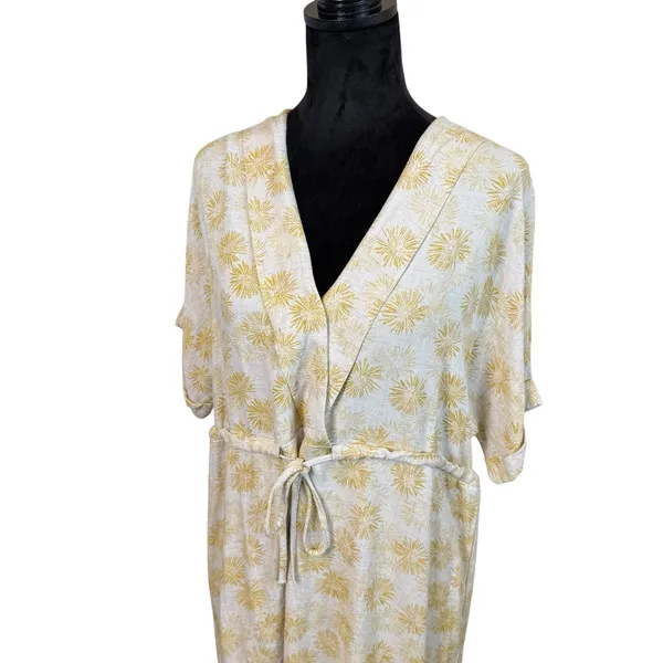 Entro Beige Yellow Linen Blend Dress Size Large Boho Chic Bohemian Sunburst Sun - Image 3