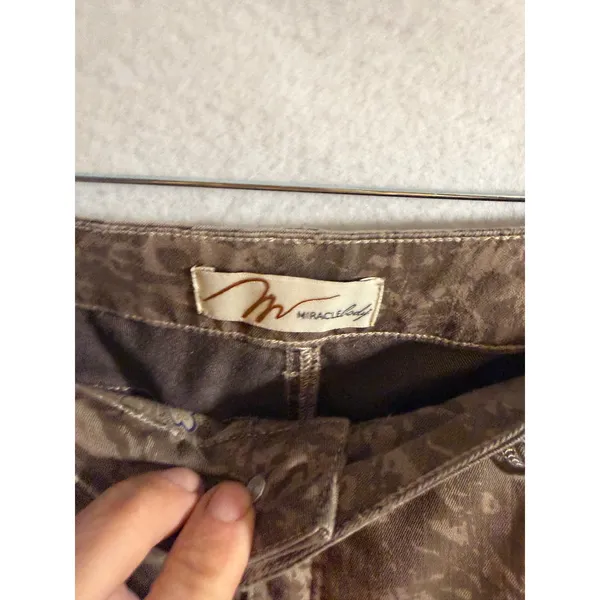 Miraclebody Women Brown Abstract Print Straight Leg Stretch Jeans Size 14 Camo - Image 2