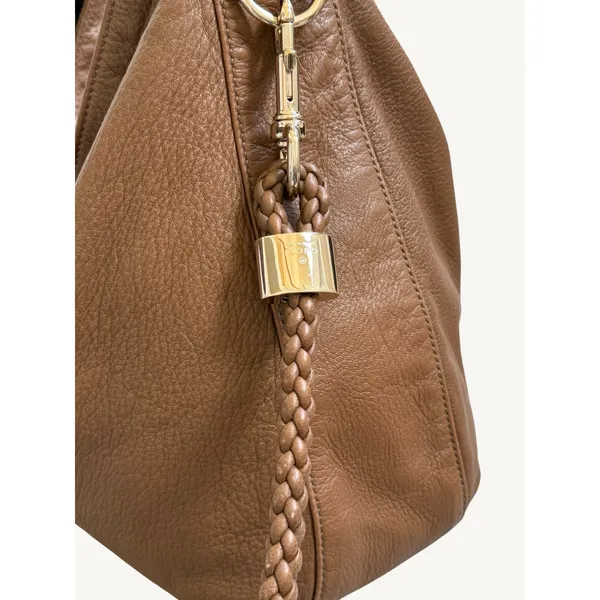 Gucci G Wave Large Hobo Bag Brown Pebbled Leather Rare Crocodile Trim 232931 - Image 10
