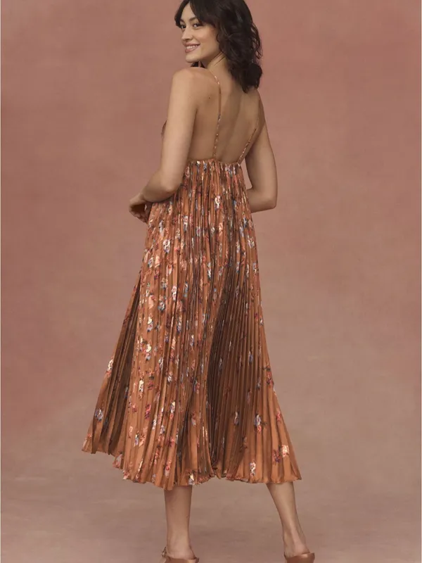 BHLDN Maya Pleated V-Neck Midi Dress - Image 2