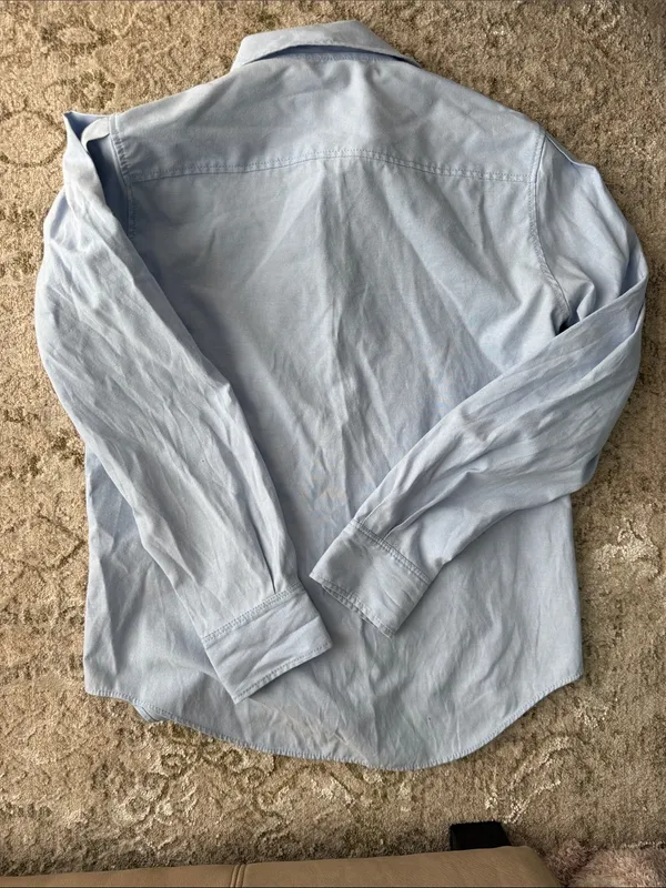 Women’s Zara blue balloon sleeve button down cotton blend blouse shirt - Image 7