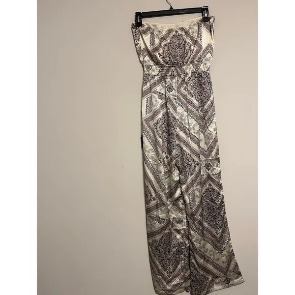 Lulu’s Western Direction Ivory Scarf Print Satin Strapless Jumpsuit size L - Image 8