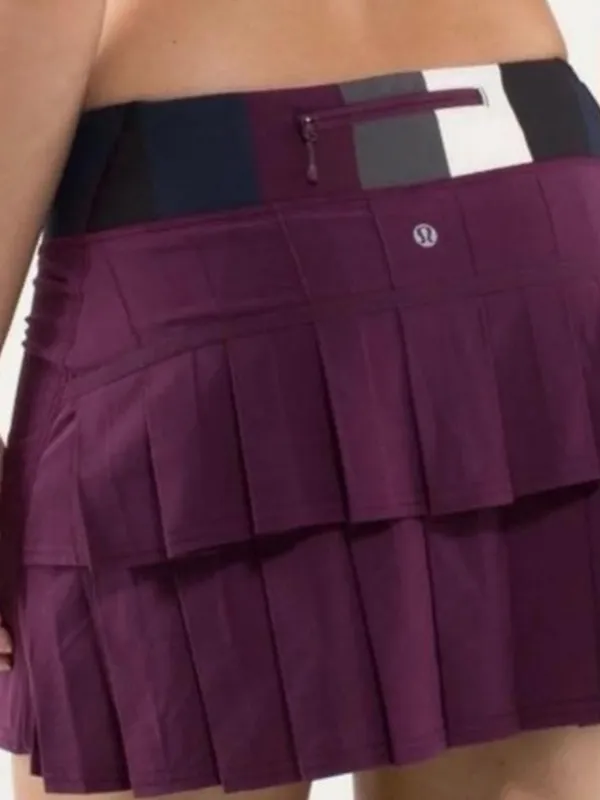 lululemon Run Pace Setter Skirt skort in plum pow stripe, size 8 pleated back - Image 2