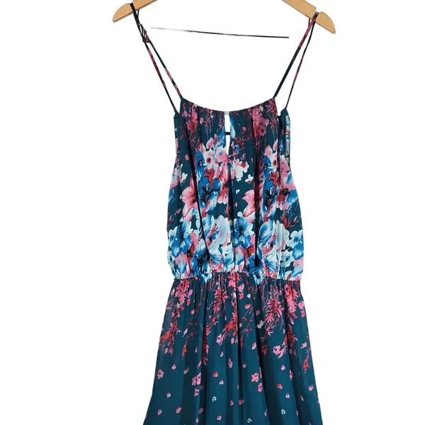 Fate Floral Maxi Dress Teal‎ Blue Pink Spaghetti Strap Elastic Waist M Halter - Image 3
