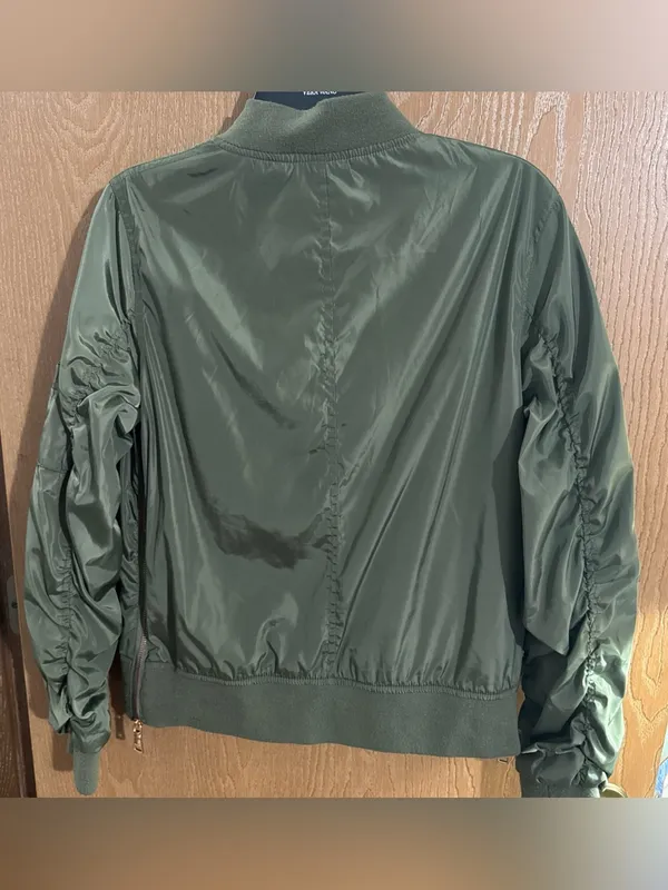 Steve Madden MADDEN NYC Bomber Jacket Juniors Misses Size Medium Olive Green - Image 6