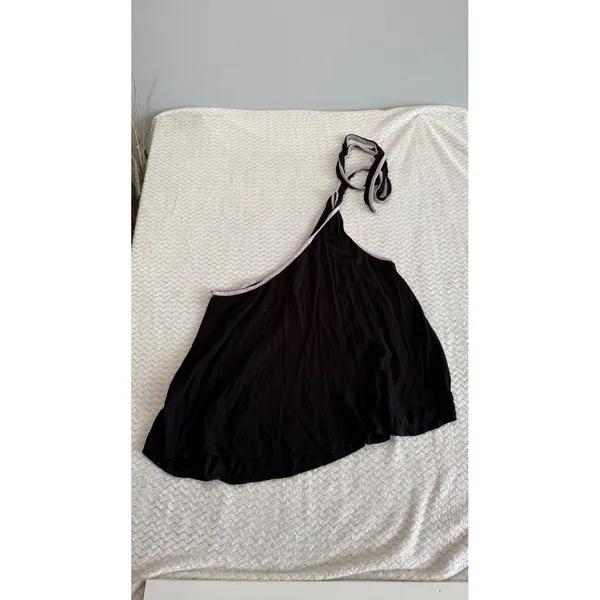 Free People Women Black One Shoulder Tie Strap Rayon Tank Top Large 4524 - Image 4