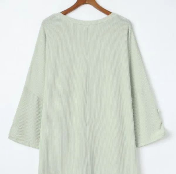 NEW Pale Green Ribbed Oversized Slouchy Roll Tab Sleeve Top Size Small - Image 9