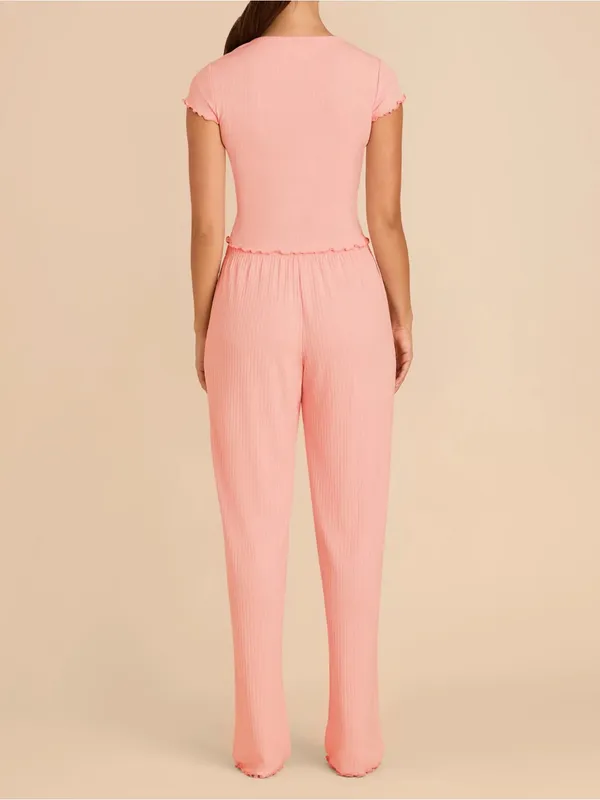 Birdy Grey Pink Ribbed Short Sleeve Pajama Set - Image 7