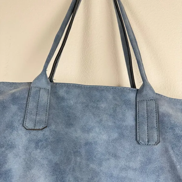 Saks Fifth Avenue Lg Dusty Blue Faux Suede Tote Shoulder Bag Minimalist Commuter - Image 4