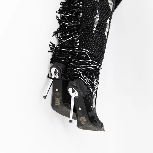 Azalea Wang Crewe Black Silver Crystal Embellished Fringe Western Boots Shoes 6 - Image 5
