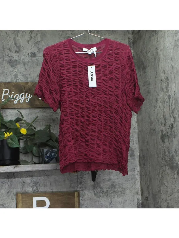 NWT DKNY Textured Ruched Superfine Texture Top P52SAW83 Beet Red L - Image 5