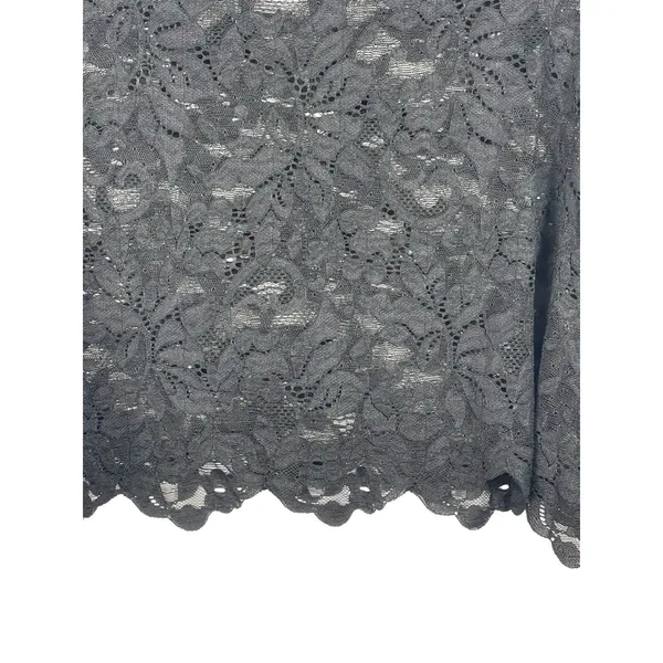 Sympli Women’s 10 Sheer Black Floral Lace Top Long Sleeve Cropped Scalloped Hem - Image 3