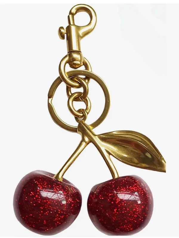 Gold Cherry Keychain Bag Charm with Red Glitter Cherries - Image 11