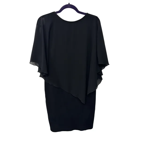 Black V-Neck Dress Capelet Overlay Cocktail Party‎ Goth Witchy Vamp Modest Small - Image 2