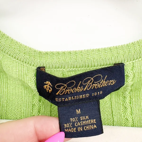 Brooks Brothers‎ Womens Silk Cashmere Cable Knit Preppy V-Neck Sweater Green M - Image 2