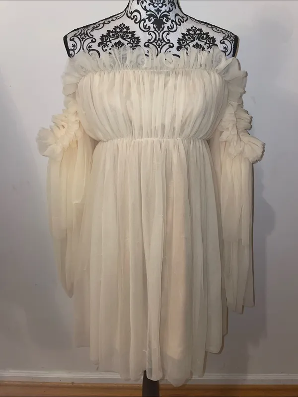 SHEIN Off-Shoulder Ruffle Chiffon Mini Dress Size Small - Image 3
