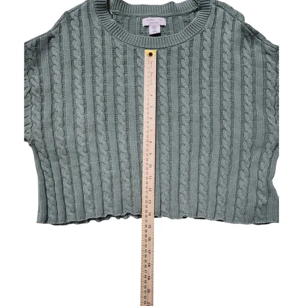 Sincerely Jules Womens Sage Green Cable‎ Knit Cropped Sweater XL - Image 4